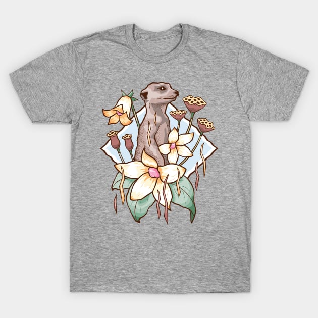 Meerkat in the Meadow - African Animal Floral Design T-Shirt by bangtees